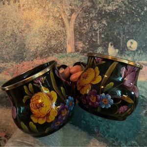 MacKenzie Childs Black Flower Market Mugs (2)